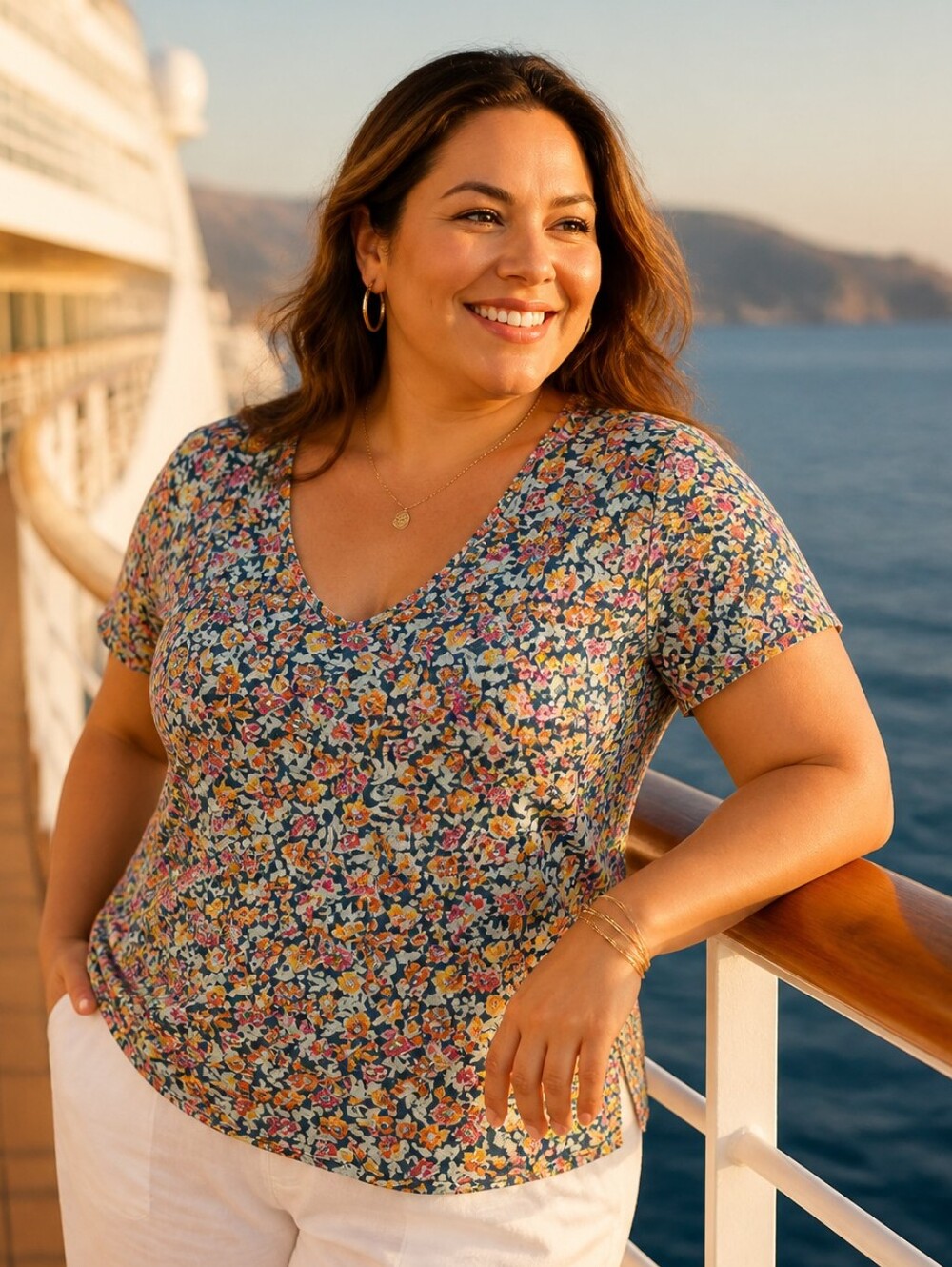 Lane Bryant Fitted Tunic 18/20 Floral Perfect Sleeve V Neck Rayon Stretch Tee